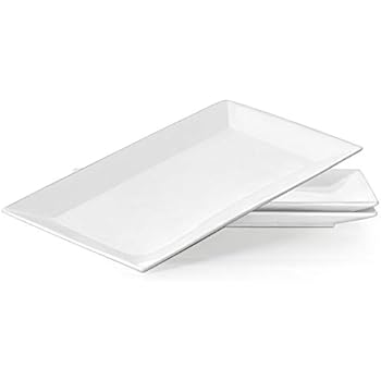 DOWAN 14 Inches Porcelain Serving Platters, Dinner Plate Set, 3 Packs, White and Rectangular