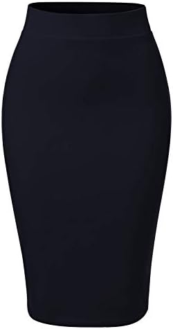 MixMatchy Women's Casual Classic Bodycon Pencil Skirt Navy Blue M