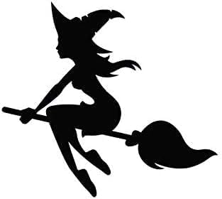 Pack of 4 Novelty Witch Flying Cute Stickers - Light Switch Stickers - Laptop Stickers - Halloween Stickers - Witch Decorations - Stickers for Party Bags - Scrapbook Stickers (Black,)