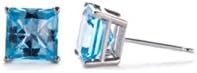 14k White Gold 4 Carat Princess Blue Topaz VS1 Stud Earrings For Unisex