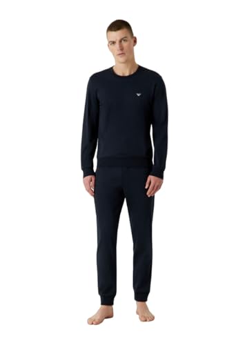 Emporio Armani Mens Interlock Long Sleeve Pajama Set, Marine, Medium