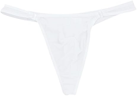 FFESHOW Men's Smooth Bikini Pouch Underwear G String Thongs (White (Plastic Clasps))