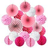 Cocodeko SG_B0771B8PGW_US Hanging Set, Tissue Paper Poms Flower Fan and Honeycomb Balls for Birthday Baby Shower Wedding Festival Decorations-Pink, 3 Gram