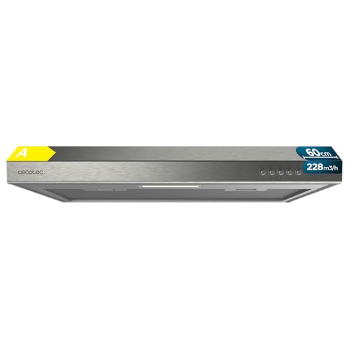 Cecotec Cappa Aspirante Convenzionale 60 cm Bolero Flux CM 602100 Inox A. Finitura Inox, Aspirazione 228 m³/h, 3 Velocità, Filtro in Alluminio, Classe A, Motore BLDC e Luce LED