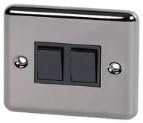 Volex Black Nickel Two Gang Light Switch with Rounded Edge and Black Rockers