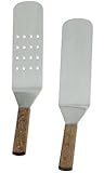 overstockedkitchen New Grill, Turner, Stainless Steel, Riveted Smooth Wood Handle, Commercial Grade, One Perforated & Solid Face Spatula, Set of 2