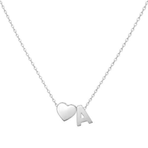 LemonRose Heart Initial Necklace, Silver Name Necklace for Women at Amazon
