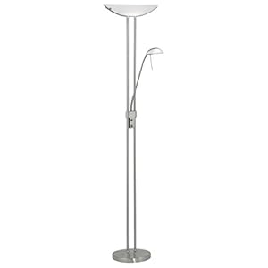 Eglo vloerlamp model BAYA met leesarm/in nikkel mat staal en gesatineerd glas/HV 1 x R7S 300 W 1 x G9 40 W/hoogte 180 cm…