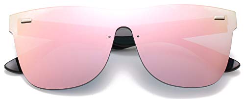 Rimless Mirrored Lens One Piece Sunglasses UV400 Protection for Women Men(Pink)