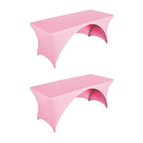 Photo 1 of LZY Fitted Table Covers for 6 Foot Folding Tables,Open Back, Spandex/Stretch/Elastic Rectangular Table Cloths for Trade Show Display or Party (6FT-OB2PC, Pink)