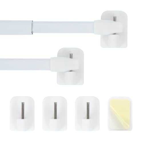 Minnhua 4PCS Extendable Curtain Rod 40-70 cm Without Drilling Adjustable Curtain Rod with 8pcs Adhesive Hooks for Windows Shop Wardrobe Kitchen Bathroom