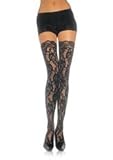 Sexy rose lace thigh high stockings with lace top hosiery Leg Avenue 9762 Black