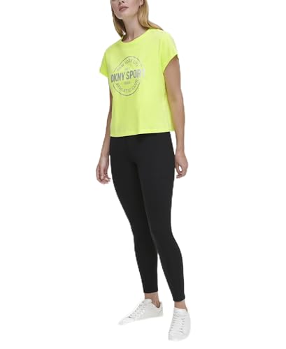DKNY Camiseta de Malla atlética metálica para Mujer, Zest, XS, Zest, XS