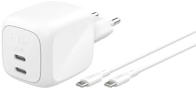 SmartProtect Caricatore USB C a 2 Porte 67W, Cavo USB C 2 m Incluso, Caricatore GaN con 2 Porte USB-C, Ricarica Rapida per MacBook, iPhone 17, iPad Pro, Chromebook, S25 Ultra, Pixel 10 - Bianco