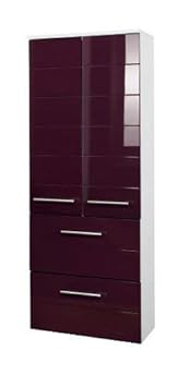 Held Möbel 231.2085 Rimini Midischrank 2-türig, 2 Schubkästen, 2 Einlegeböden, 50 x 130 x 27 cm, hochglanz aubergine/weiß