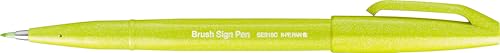 Pentel SES15C-K2X Brush Sign Pen Lime Green Fibre Tip Brush Like Tip (Pack of 10)
