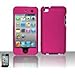 Premium Rubberized Snap-on Hard Crystal Front and Rear Case Cover for Apple iPod Touch 4G, 4th Generation, 4th Gen - Hot Pink compatible with 8GB / 32GB / 64GB