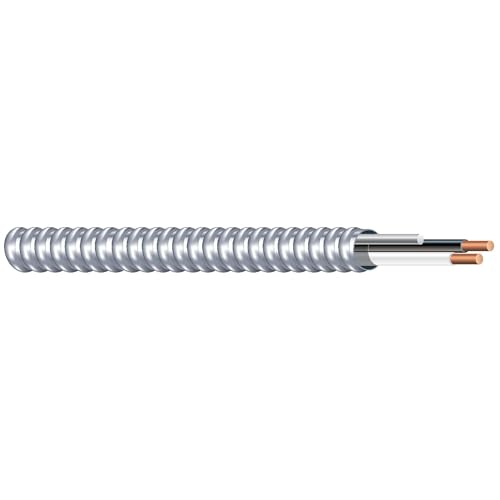 Southwire 68580023 100-Feet 12/2 Type 12-Gauge 2 Conductors MC Solid Metal Clad Cable with Aluminum Armor and Green Insulated Ground Wire