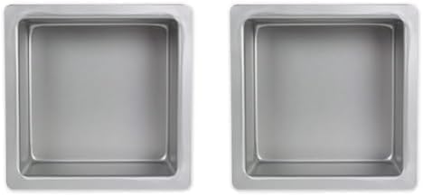 PME SQR073 Square Cake Pan 7 x 7 x 3 Inches Deep, Aluminium, Silver (Pack of 2)
