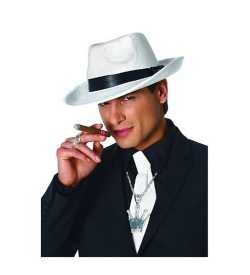 White Felt Fedora Gangster Hat - Mobster Costume Hats by Funny Party Hats