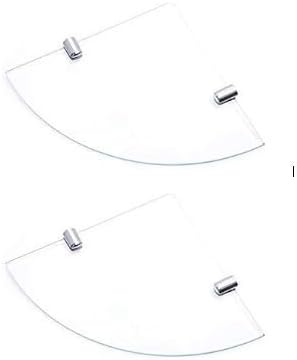 BSM Marketing Glass Corner Shelves Clear 200mm 6mm Toughened Pack of 2, 20x20cm
