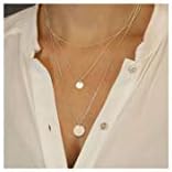 Suecy Gold Layered Circle Neckalce 18K Gold Plated Dainty Circle Charm Handmade Necklace for Women