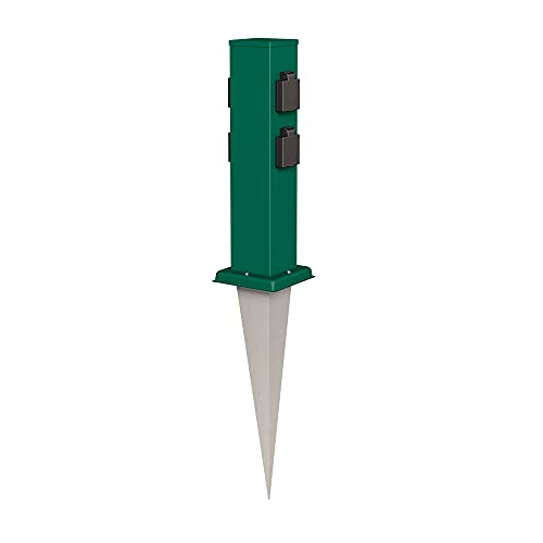ledscom.de Garten-Steckdosen-Säule Polly mit Erdspieß für außen, IP44, 4-Fach, Edelstahl, eckig, grün, 40cm
