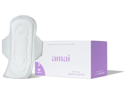 Amai, Absorvente Externo Fluxo Regular, Algodão Sem Químicos, Hipoalergênico, Sem plástico comum, Com Abas - 28 unidades