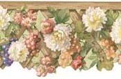Flowers and Fruit on Lattice Green Wallpaper Border in Mulberry Prints