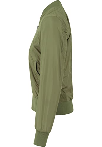 Chaqueta Bomber ligera mujer con bolsillos delanteros, cintura, puños y cuellos elásticos, apertura delantera con cremallera, de manga larga, color verde, talla M