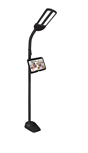 OttLite Dual Shade LED Floor Lamp with 2.1A USB Charging Port, Adjustable Stand, Black