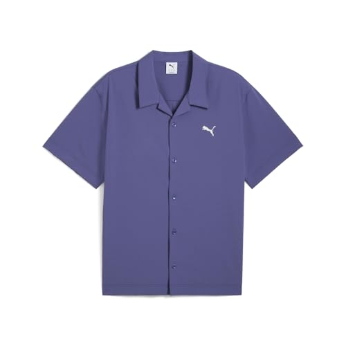 PUMA Mens Wardrobe Essentials Seersucker Relaxed Short Sleeve Button Up Shirt Casual Tops Casual - Blue - Size M at Amazon