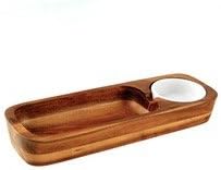 100% Natural Acacia Wood Serving Tray - Chip and Dip Serving Set - Matching Ceramic Bowl Included