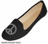 Womens Nubuck Loafer Smoking Shoes Flats W/Embroidery & Studs (7/8, Silver Studded Peace 4032)
