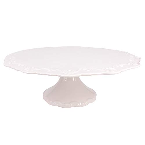 BPFY 10 Inch Round White Ceramic Cake Stand, Decorative Cupcake Stand, Dessert Display Plates for Snacks and Cookies, Floral Embossed Victorian Candy Dish, Baby Shower, Birthday, Wedding Party Decor - Thumbnail 5