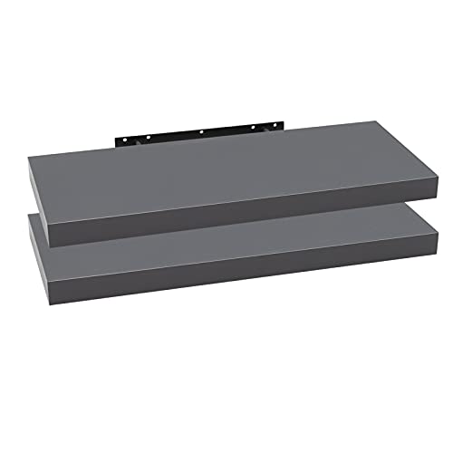 WOLTU Wandregal,Schweberegal Dunkelgrau,80x22.9x3.8cm,MDF 2er