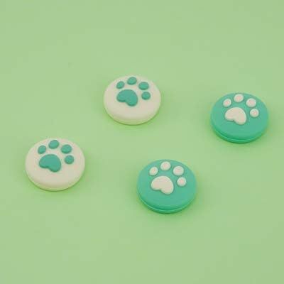 Silicone Cute Thumb Grip Caps Cover Ergonomic Joystick Caps Analog Thumb Stick Caps for Nintendo Switch NS Joy Con/Switch Lite Controller Cat Paw Green & White