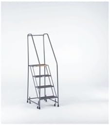 Ballymore H418GSU Steel Standard Rolling Ladder with Spring Loaded Casters and Handrails, Serrated Grating Tread, Assembled, OSHA/ANSI Standard, 4 Steps, 16" Step Width, 10" Top Step Deep, Gray