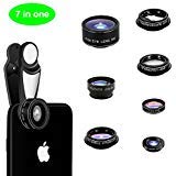 7-in-1 Universal Clip-on Cell Phone Camera Lens Kit with Macro, Zoom Telephoto, Wide Angle, Fisheye Lens for iPhone X/ 8/ 7/6/ Plus, iPad, Samsung and Android Smartphone