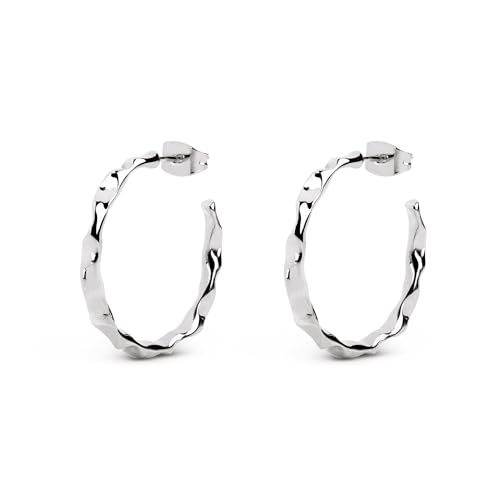 - Boucles d'oreilles Créoles Lake. Laiton avec finition plaqué rhodium. Légères avec fermoir poussette. Bijoux pour femme