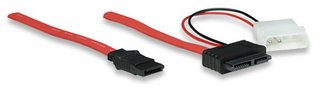 Manhattan, 12-inch Slimline SATA 13-Pin (7+6 Pin) Male to 7-Pin SATA Male and 4-Pin 5V Molex Cable