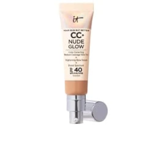 IT Cosmetics Your Skin But Better CC+ Cream Nude Glow LSF 40, 32 ml, Hautpflegendes, getoentes Glow-Serum mit LSF 40 mit mittlerer Deckkraft, Concealer & Foundation in einem