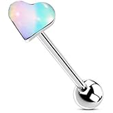 Zynova 316L Surgical Steel Enamel Heart Tongue Ring for Women 14G Tongue Piercing Barbell Cute Colorful Tongue Piercing Jewelry
