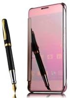 BCIT Samsung Galaxy C9 Pro case - Luxury Elegant Glitter Smart Flip Ultra Slim View Electroplated Mirror Hard Clear Transparent Case Cover for Samsung Galaxy C9 Pro - Rose Gold