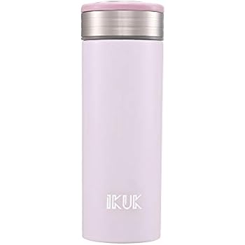 IKUK Porcelain Lining/Stainless Steel Thermos, 18-Ounce Vacuum Insulated Beverage Bottle/Travel Mug with Flexible Carrying Handle