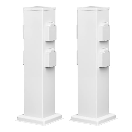ledscom.de 2X Garten Steckdosensäule Polly für außen, IP44, 4-Fach, Edelstahl, weiß, eckig, 40 cm