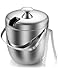 Insulated Ice Bucket,Stainless Steel Double Wall Ice Bucket with Lid and Tongs,2.8-Litre,Silver