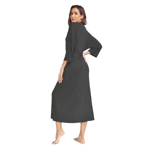 NORTH BUND WOMEN ROBES SOFT LONG KIMONO BATHROBES LIGHTWEIGHT LOUNGEWEAR CASUAL SLEEPWEAR NIGHTGOWN GREY S