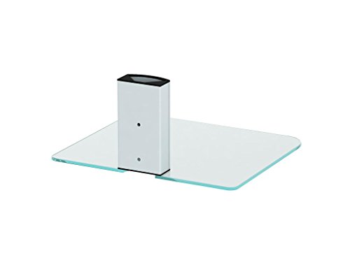 Gold Line DVD Wall Mount Bracket Shelf, 1 x Silver Floating Shelf with Strengthened Tempered Black Glass for DVD Players/Cable Boxes/Games Consoles/TV Accessories (White)