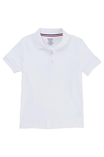 French Toast Little Girls' Toddler Short Sleeve Interlock Polo with Picot Collar, White, 2T